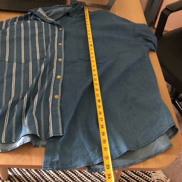 Shein|Oversized button down chambray top, striped & solid—asymmetrical hem•••XXL - Picture 12 of 14